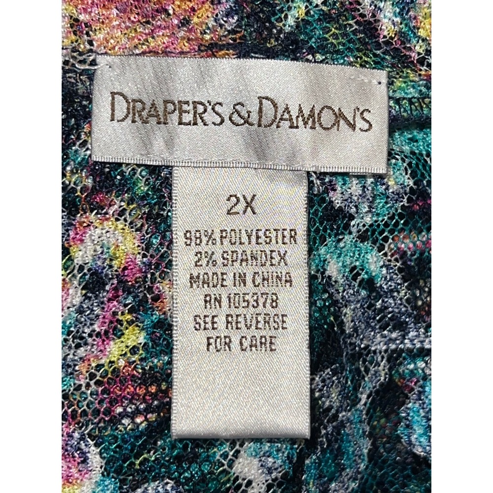 Drapers & Damons Size 2X Open Front Cardigan Abstract Mesh Lace Multi-Color 3/4 - Picture 6 of 7